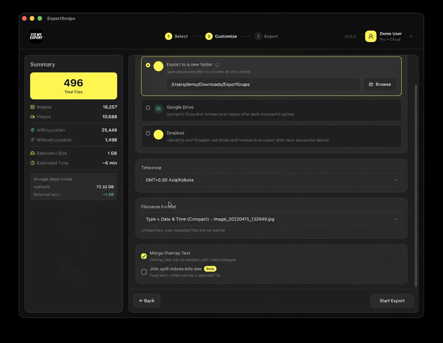 Step 3: Configure Settings & Start Export