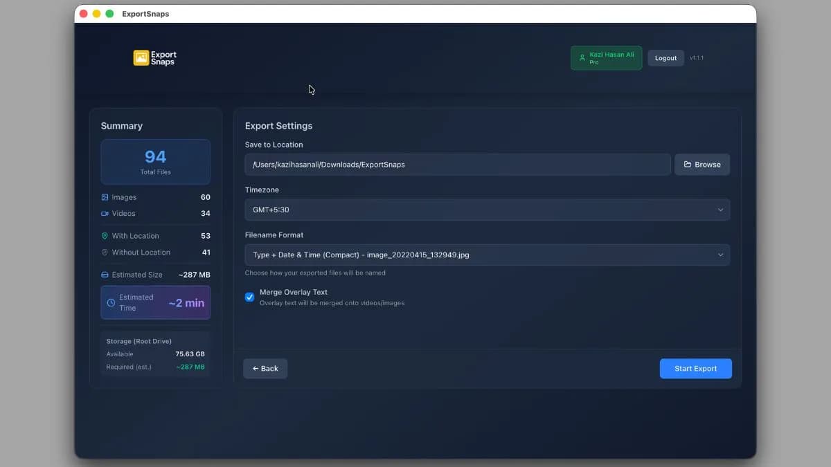 Step 3: Configure Settings & Start Export